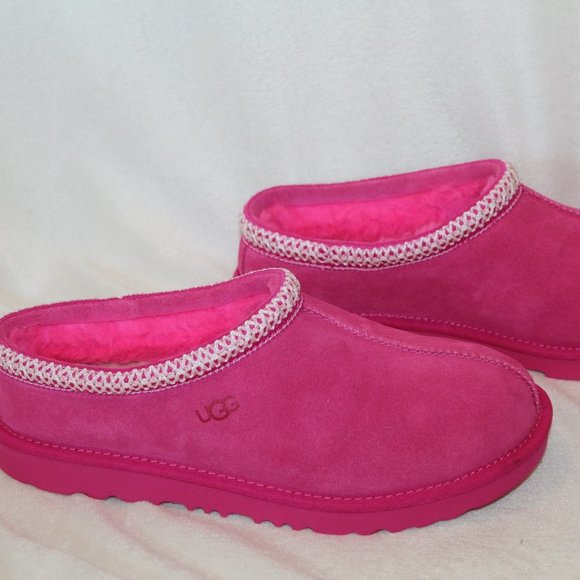 NIB UGG WOMEN'S TASMAN SUEDE SHEARLING SLIP ON SLIPPERS PINK - Picture 2 of 7